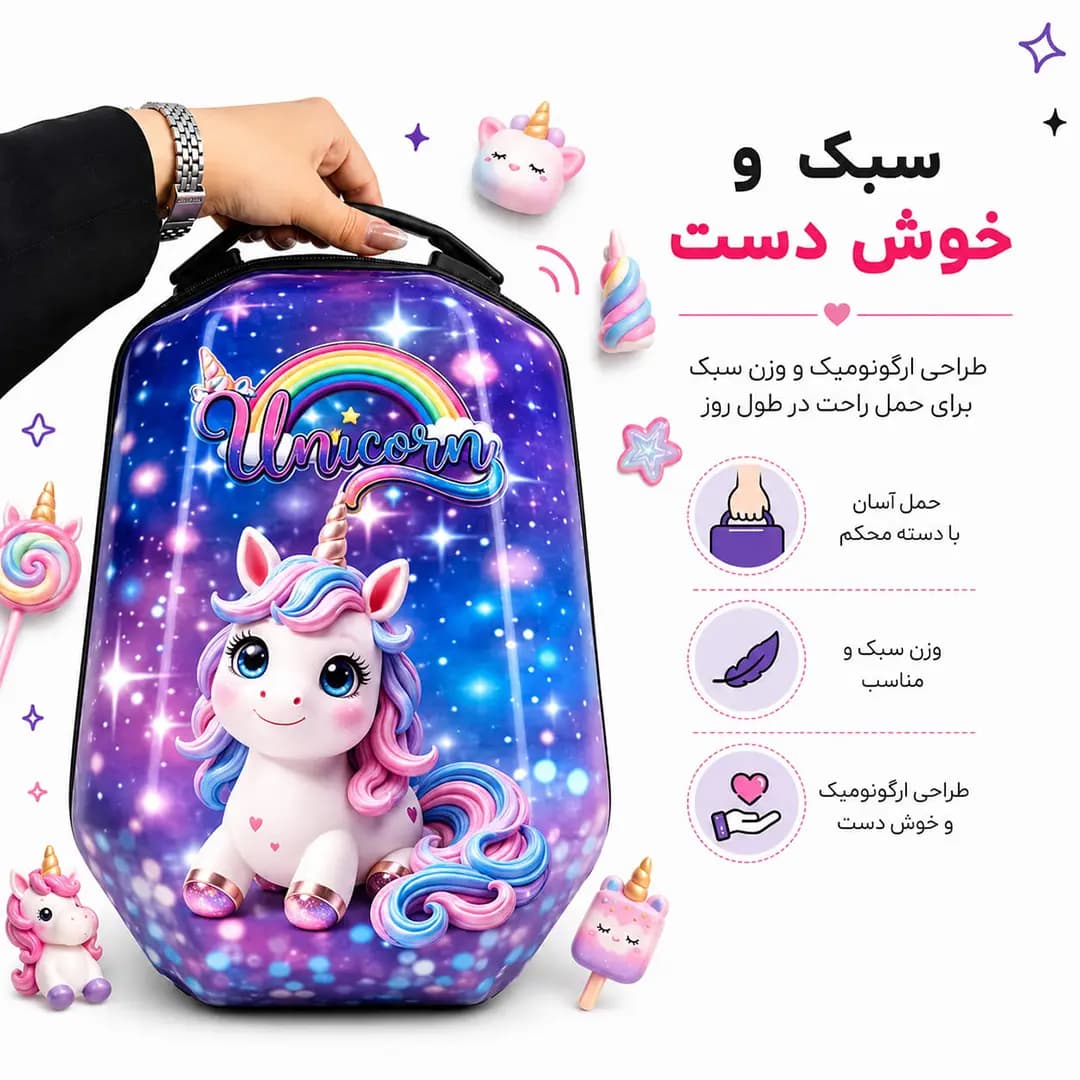 کوله پشتی مدرسه مارینوکس مارول طرح اسب تک شاخ — تصویر ۶