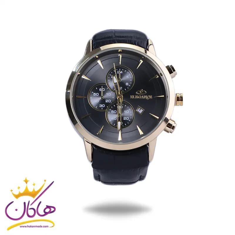 ساعت عقربه ای الگانس مردانه بند چرم قاب طلایی G2095/8