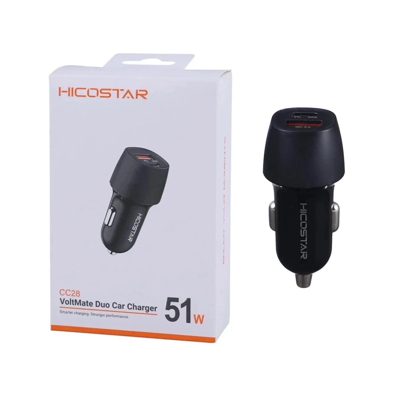 شارژر فندکی فست و PD دو پورت Hicostar مدل HS-CC28 51W – مشکی