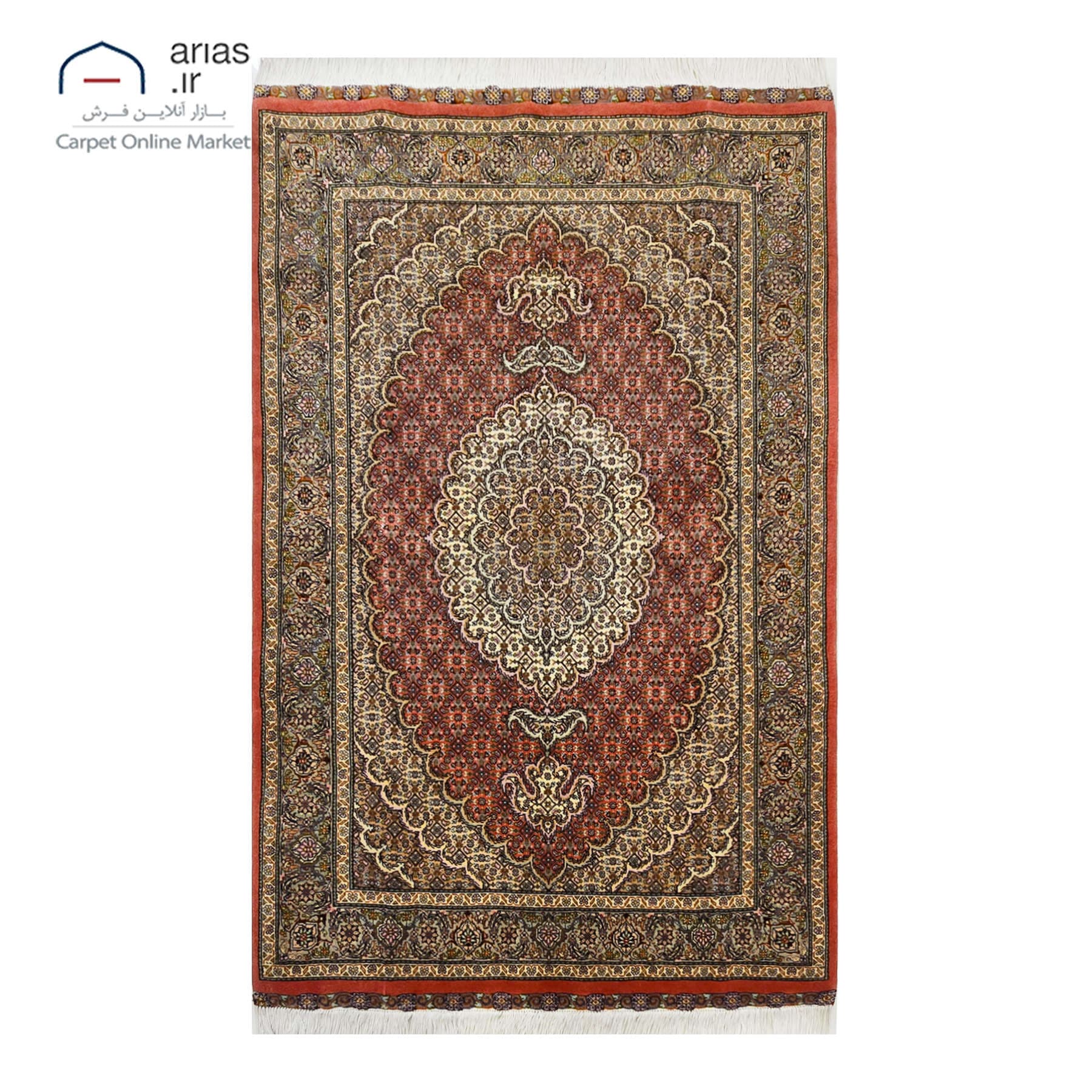 فرش دستباف ذرع و نیم نقشه ماهی زمینه مسی بافت تبریز کد D19122T