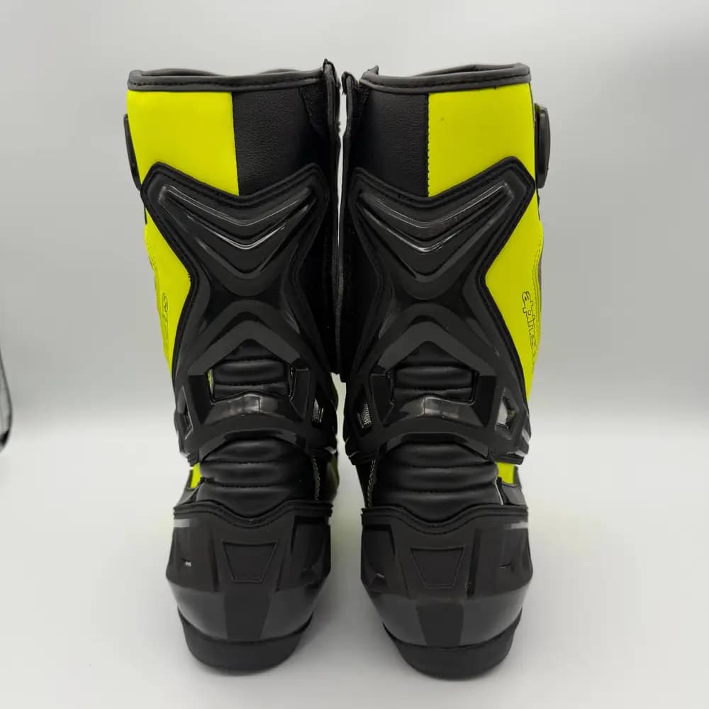 بوت موتورسواری ریسی Alpinestars چرم طبیعی فول پروتکشن مشکی زرد فسفری — تصویر ۳