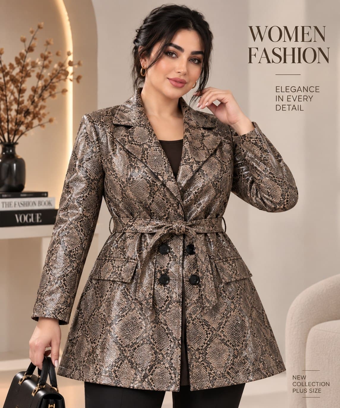 کت مانتویی زنانه بندی طرح پوست ماری — تصویر ۵