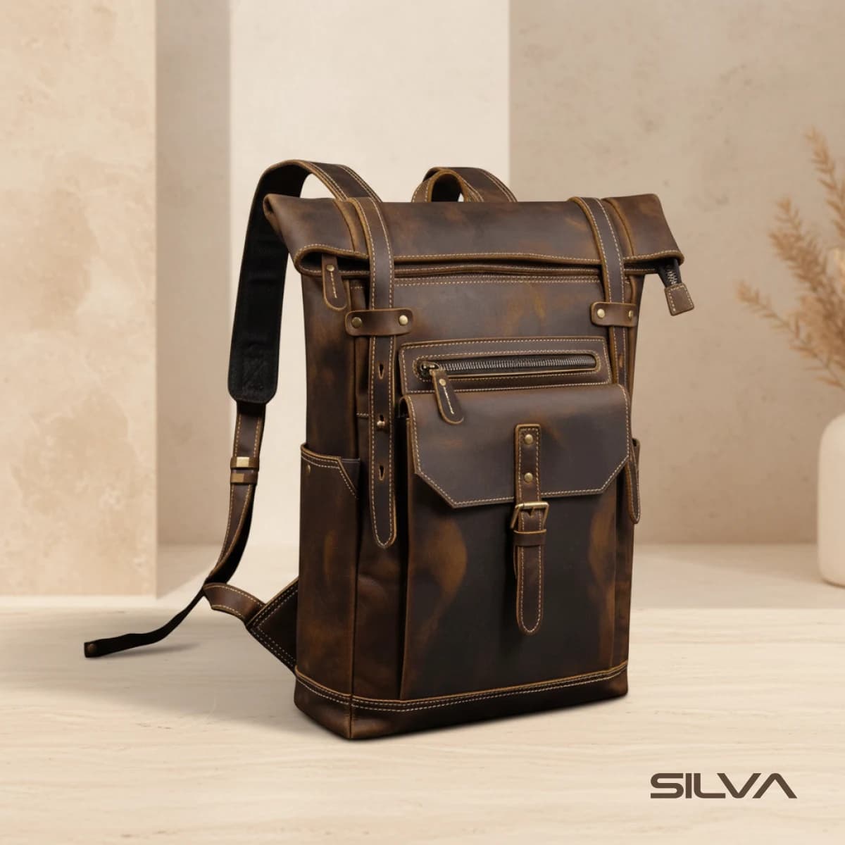 کوله پشتی چرم طبیعی مدل Back Pack 41 | سیلوا چرم — تصویر ۹