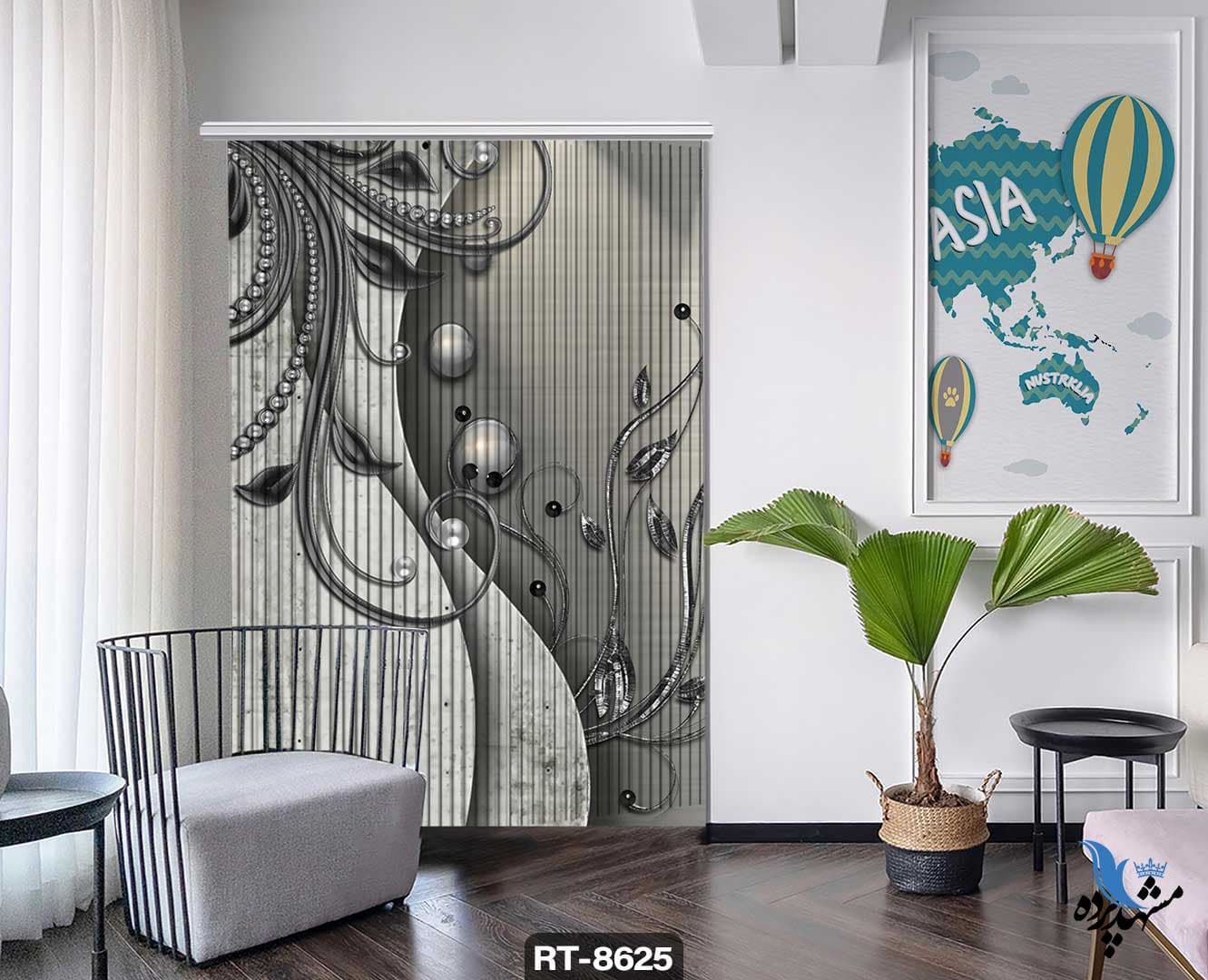 پرده شرشره تصویری طرح فانتزی مروارید RT8625