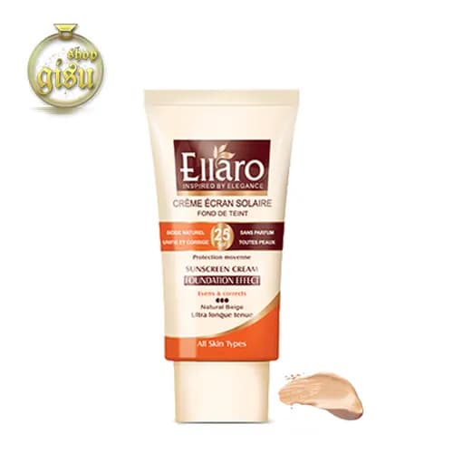ضد آفتاب SPF25 کرم پودری الارو(Ellaro foundation sunscreen spf25)-بژ طبیعی- حجم 40 میل