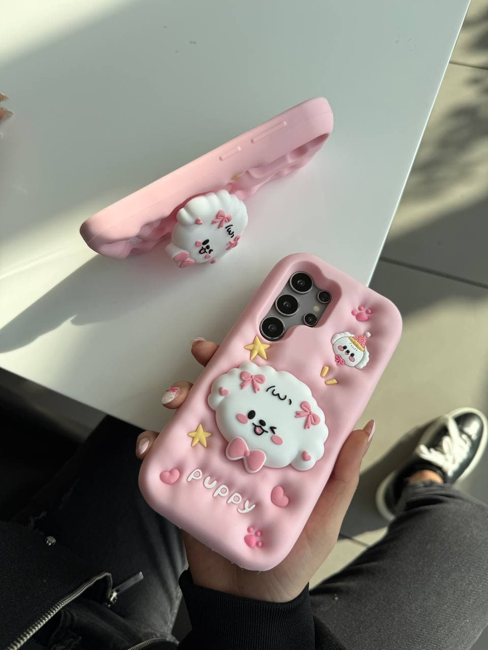 قاب puppy پاپ سوکتی صورتی (آیفون سامسونگ شیائومی) — تصویر ۳