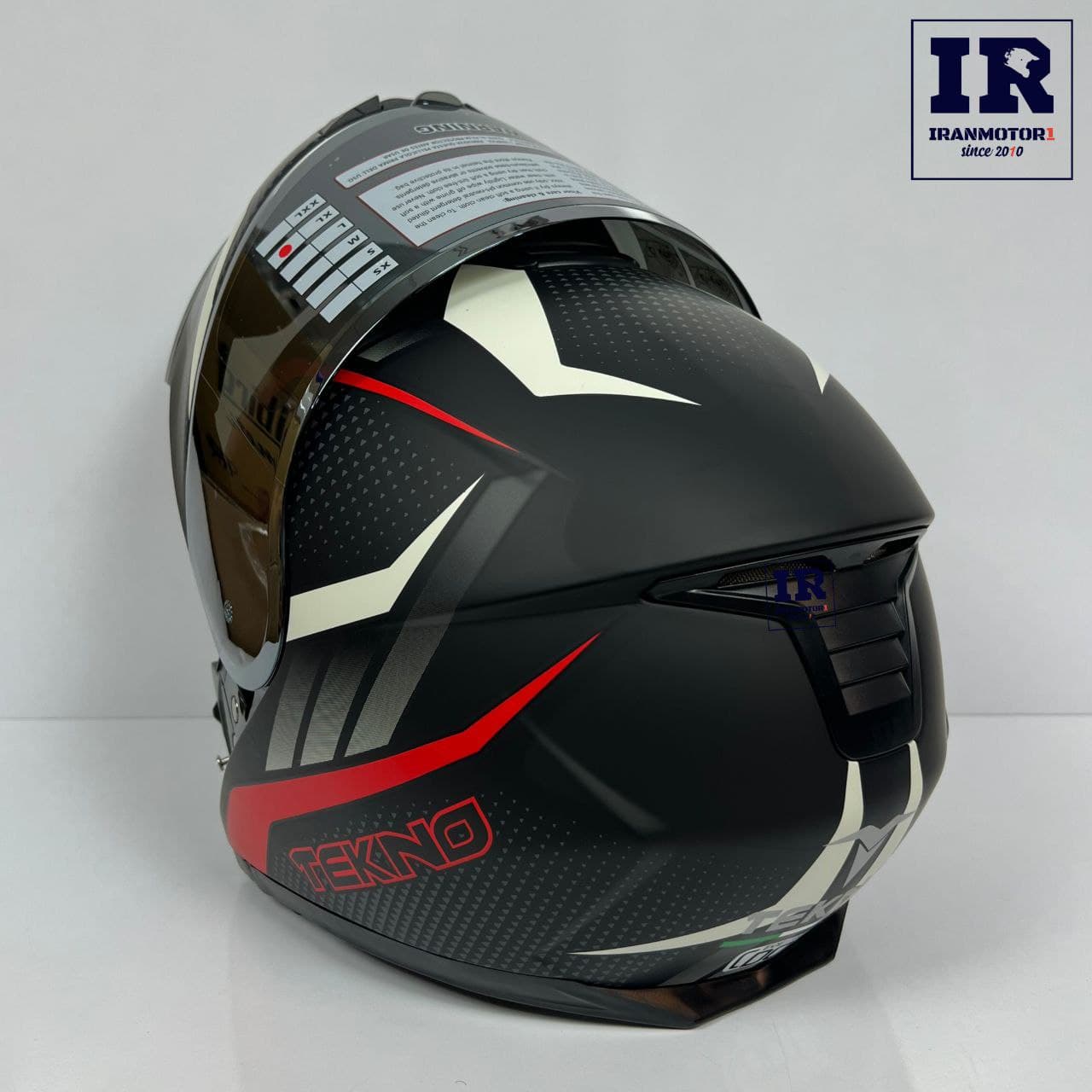 کلاه کاسکت بلوتوث دار فک متحرک تکنو Tekno – مشکی سفید قرمز + M2c — تصویر ۸