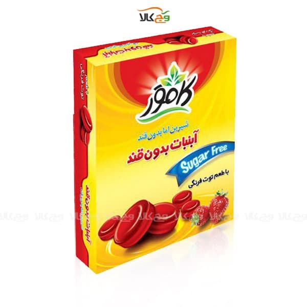 آبنبات توت فرنگی بدون قند و رژیمی پری بیوتیک (دیابتی) کامور – 130 گرمی