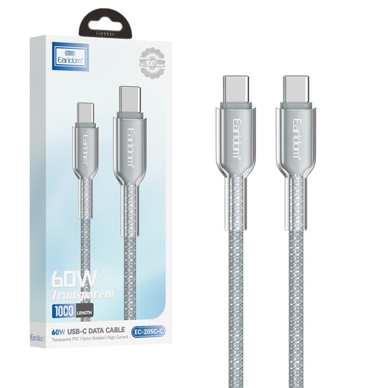 کابل دو سر تایپ سی فست شارژ 60 وات ارلدام EC-205C-C طول 1 متر