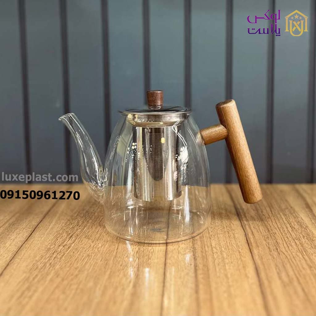 قوری پیرکس استوانه ای 1 لیتر مدل دسته چوبی 2790