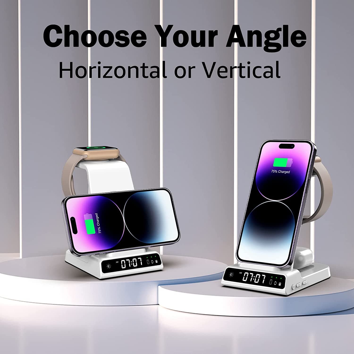 شارژر بی سیم آیفون با ساعت دیجیتال سازگار با اپل واچ leChivée Wireless Charger iPhone, 3 in 1 Wireless Charging — تصویر ۲