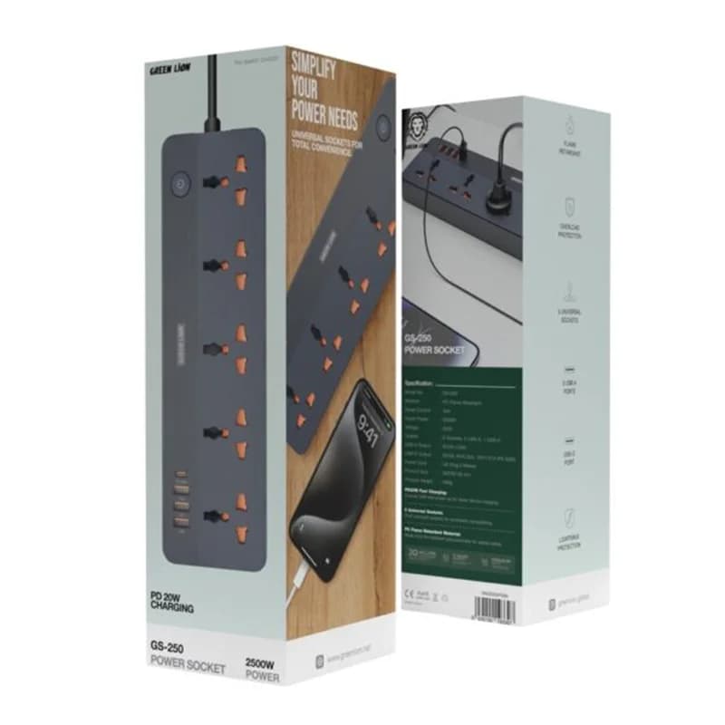 سیار و چندراهی برق گرین لاین مدل USB | Green Lion GS-250 Power Strip
