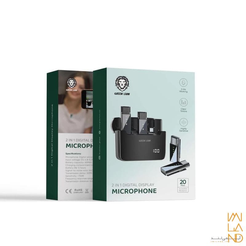 میکروفن بی سیم گرین لاین مدل 2 در 1 ا Green Lion 2 IN 1 Wireless Microphone — تصویر ۲