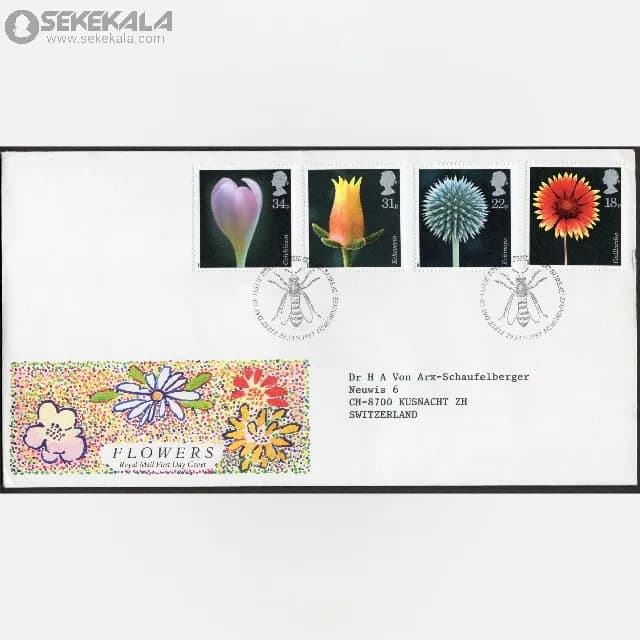 پاکت پستی مهر روز یادبودی گل ها بریتانیا 1987 (Royal Mail)