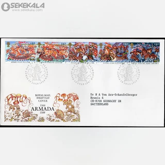 پاکت پستی مهر روز یادبودی آرمادا بریتانیا 1988 (Royal Mail)