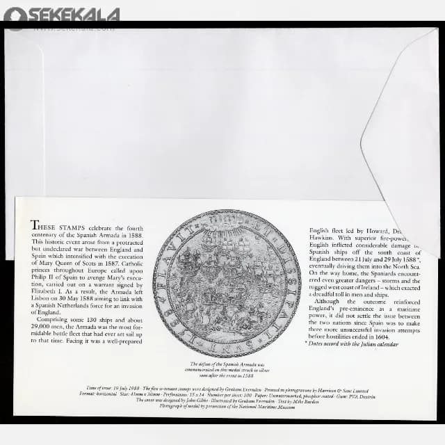 پاکت پستی مهر روز یادبودی آرمادا بریتانیا 1988 (Royal Mail) — تصویر ۲