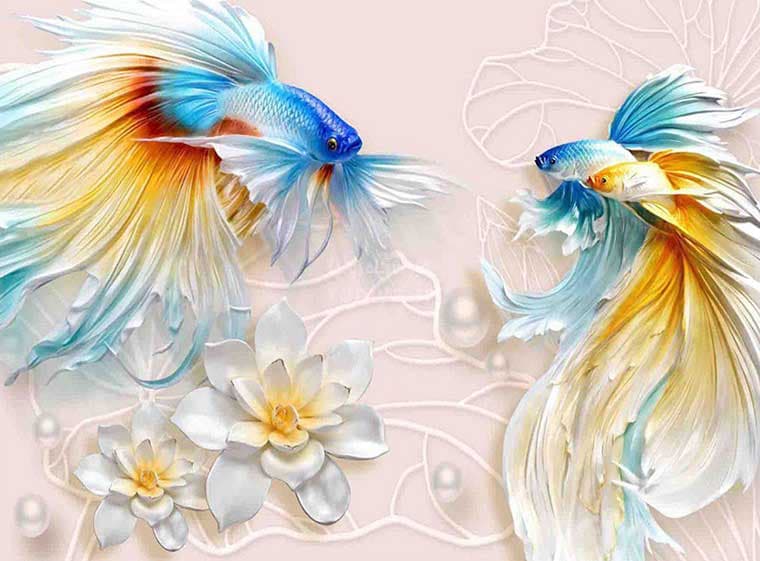 پوستر دیواری سه بعدی ماهی های آبی کد 3DF-149 — تصویر ۲