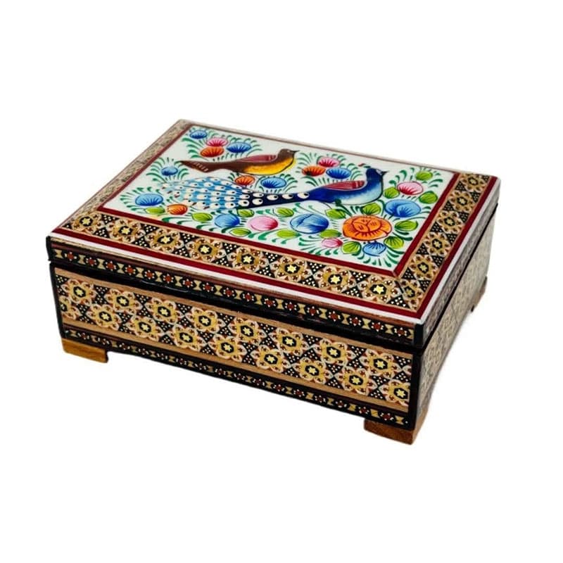 جعبه خاتم کاری استخونی مدل گل و بلبل 10در14 — تصویر ۶