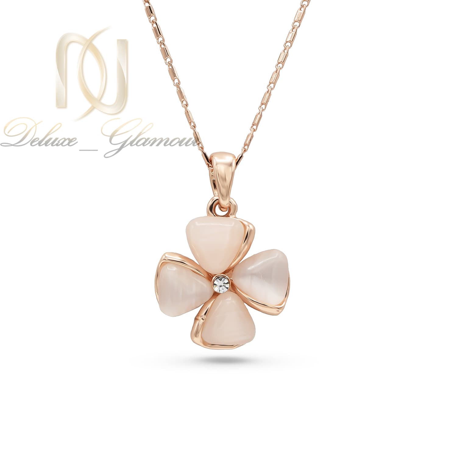 گردنبند زنانه طرح گل رزگلد با نگین سنگ اوپال ne-n137