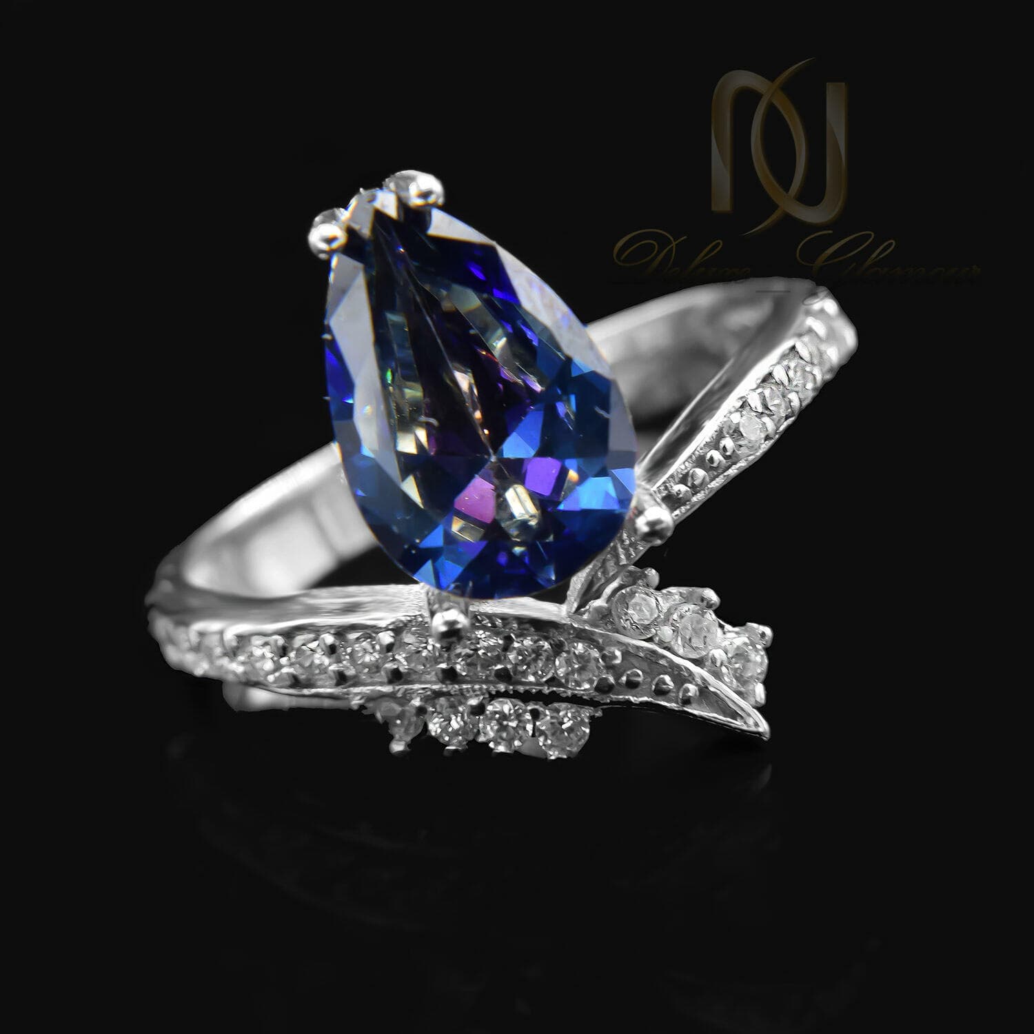 انگشتر زنانه جواهری نقره طرح اشک rg-n857 — تصویر ۳