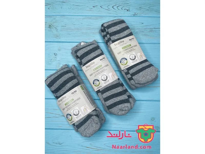 جوراب شلواری پشت کرکی نوزادی ضخیم لوپیلو خاکستری راه راه — تصویر ۲