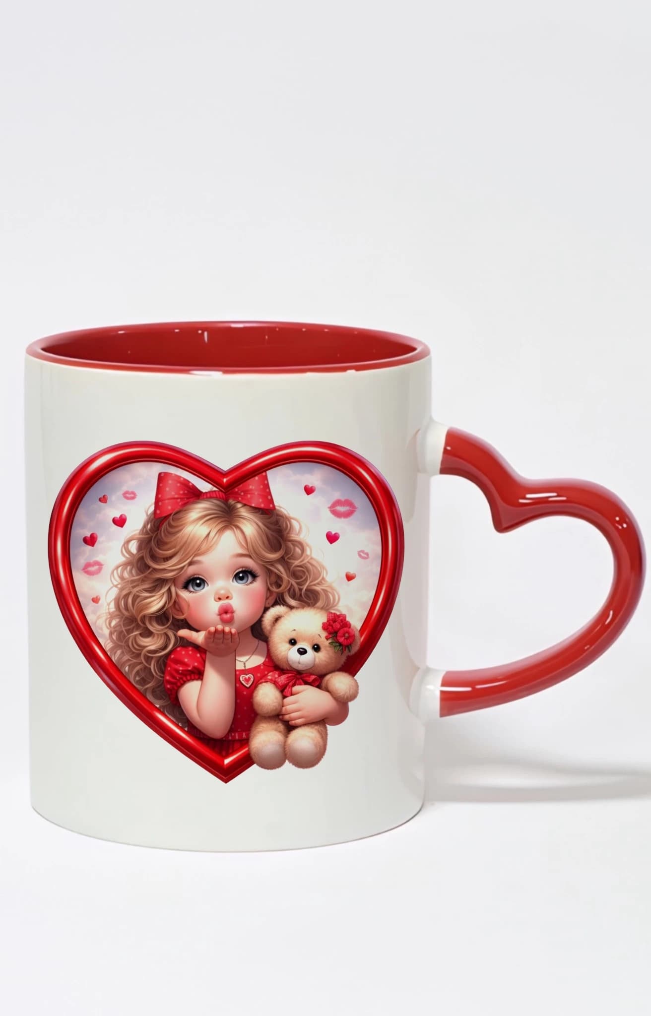 ماگ دسته قلبی رنگی طرح دختر عاشق girl in love کد 10013