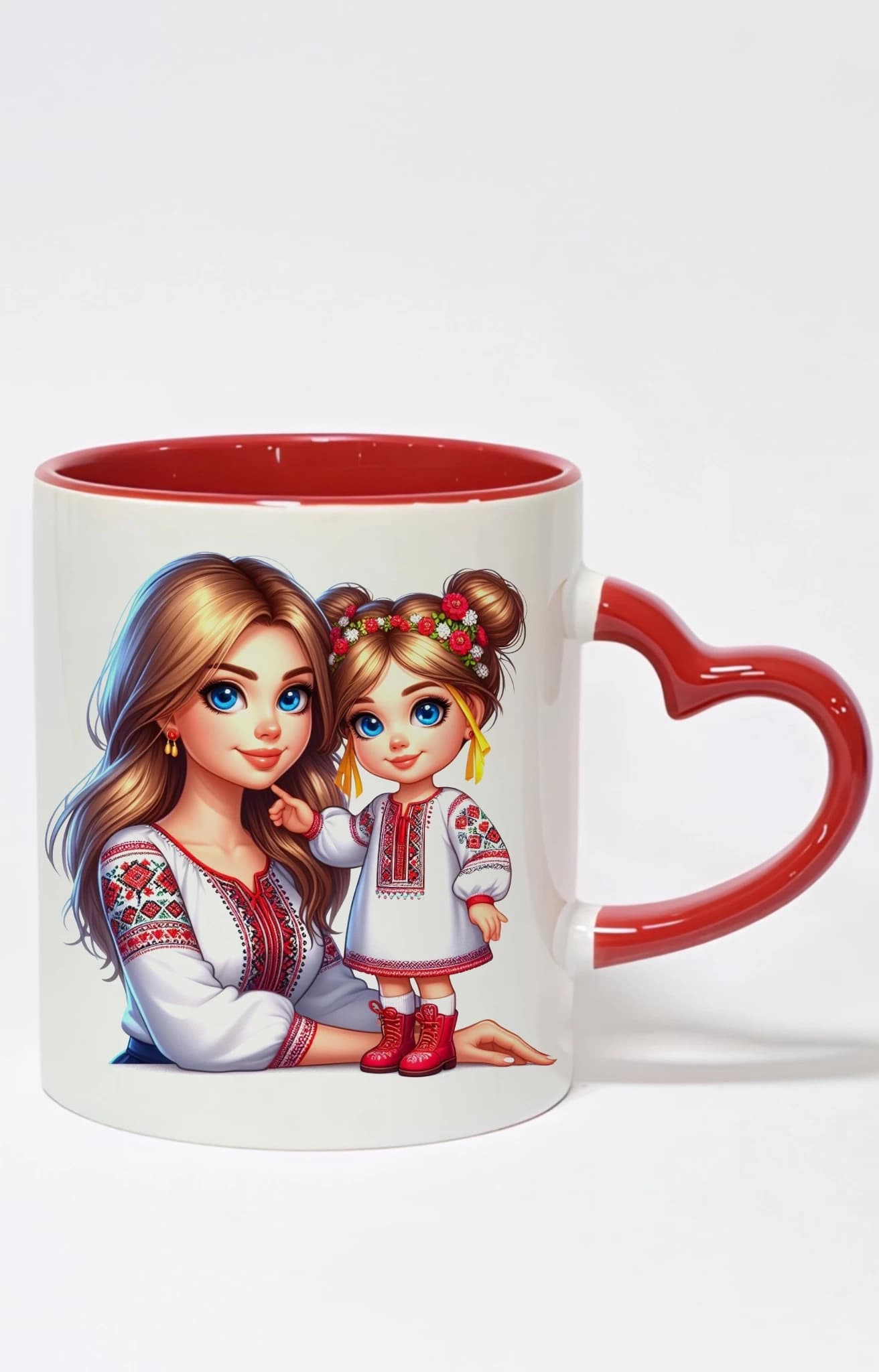ماگ دسته قلبی رنگی طرح مادر و دختر mom and girl کد 10011
