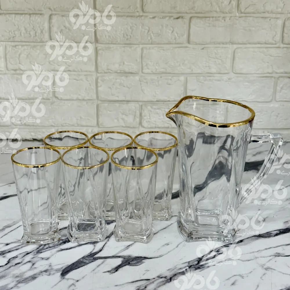 پارچ و لیوان شیشه ای بلوم لب طلایی