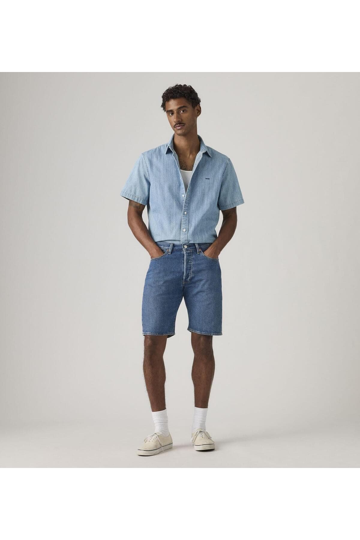 شلوارک برمودا لیوایز مردانه پاموک آبی راسته Regular/رگولار فاق نرمال جین | Levi’s 36512-0279 IN — تصویر ۳