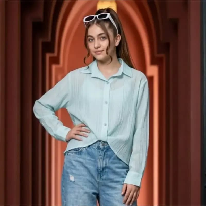 شومیز تابستانه گره ای دخترانه جنس پری رنگ بندی متنوع سایز 7 تا 16 سال — تصویر ۶