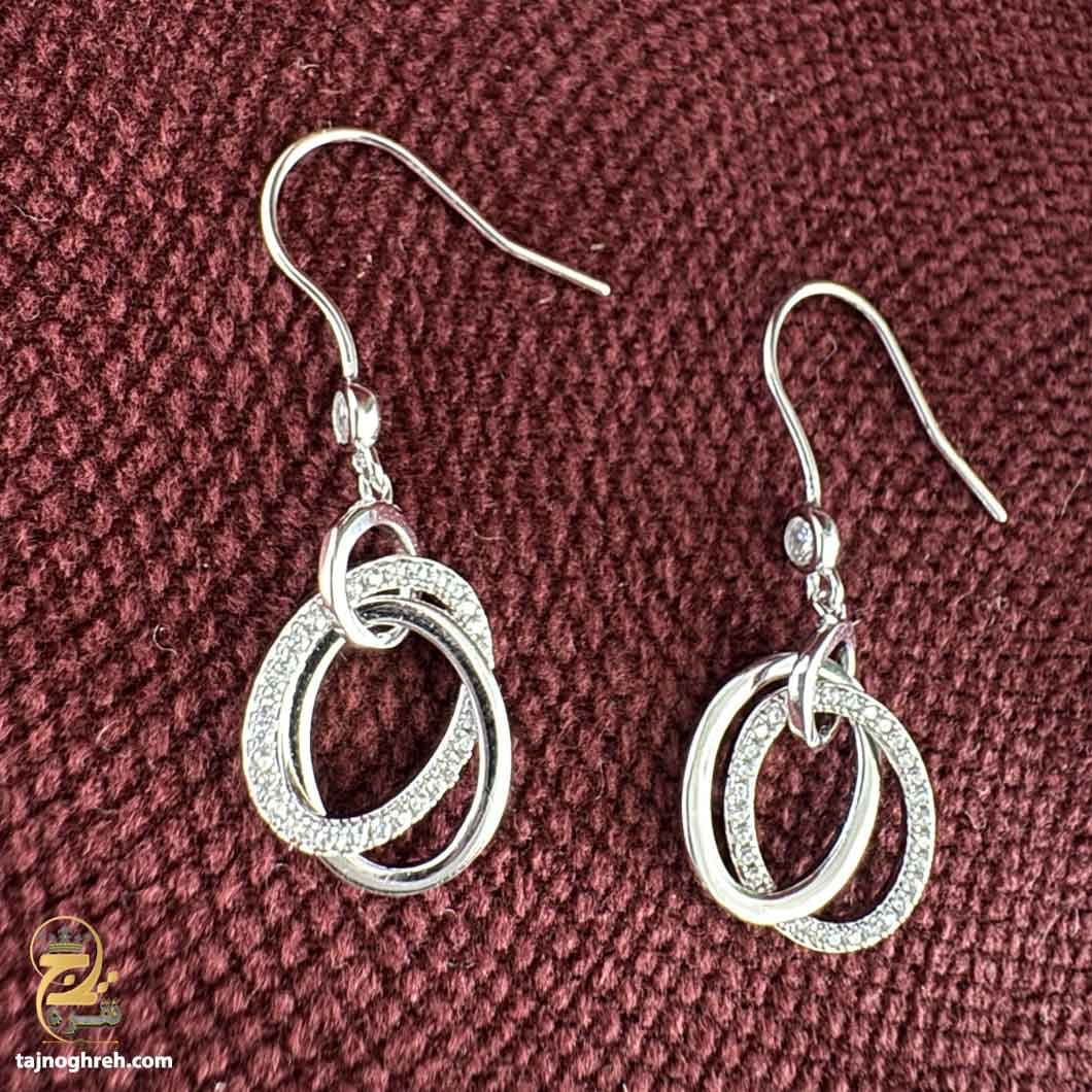 گوشواره آویز نقره زنانه حلقه ای مدل ESW E6 — تصویر ۲