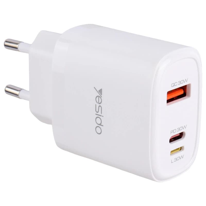 شارژر دیواری فست شارژ Yesido YC52 3Port 3A 30W + کابل آیفونی — تصویر ۲