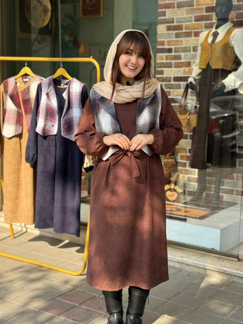 پیراهن جلیقه ایرانا قهوه ای — تصویر ۵