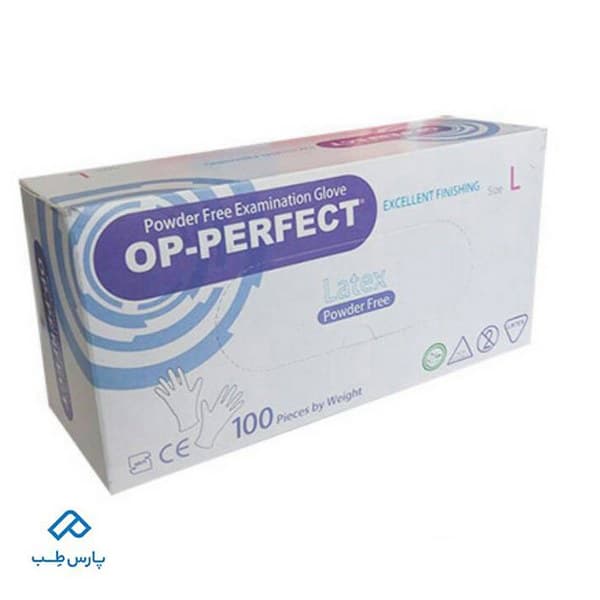 دستکش معاینه لاتکس بدون پودر OP-PF سایز بزرگ حریر