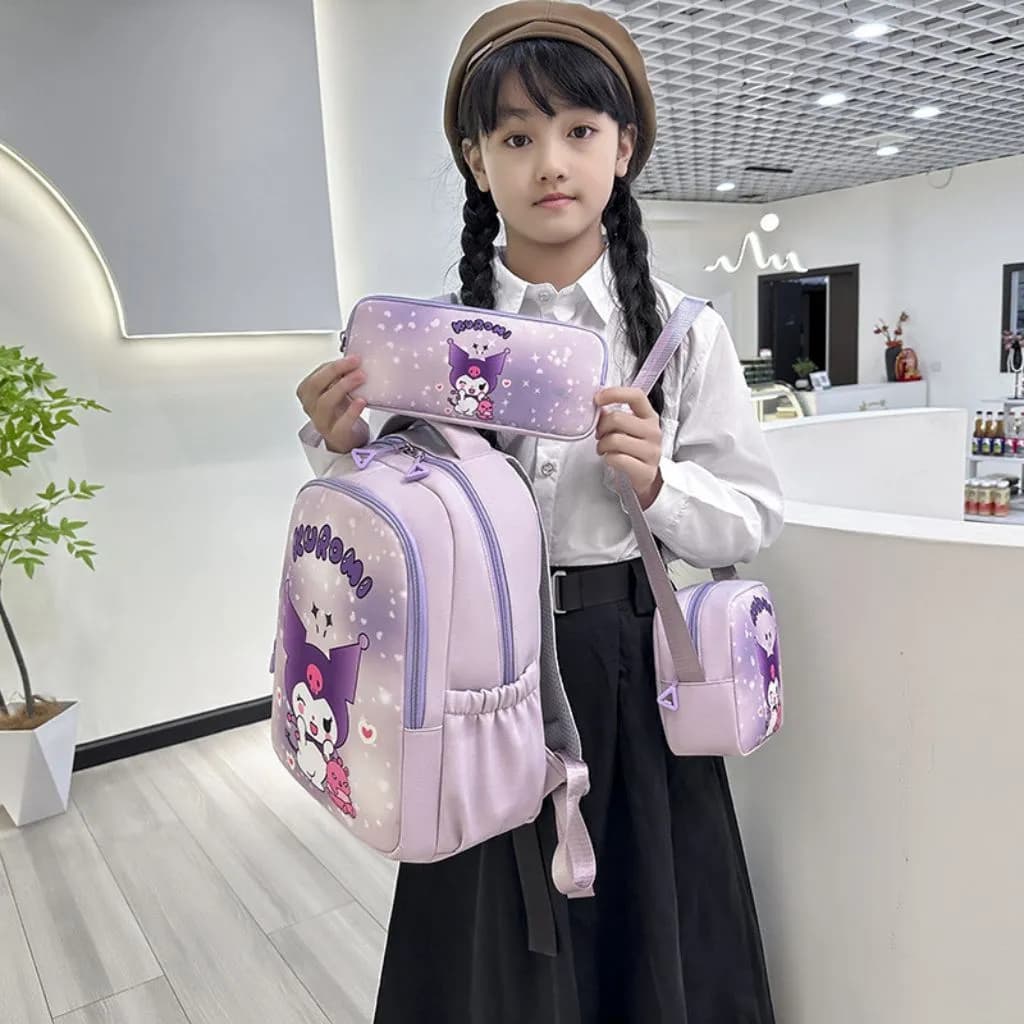 ست کیف مدرسه سه تکه کرومی بنفش کد 9803 — تصویر ۳
