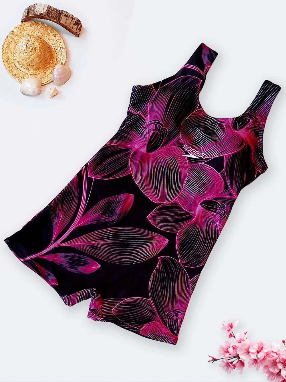 مایو پادار زنانه مشکی و صورتی بصورت کاپدار برای استخر اسپیدو ( Speedo ) نیمه پوشیده