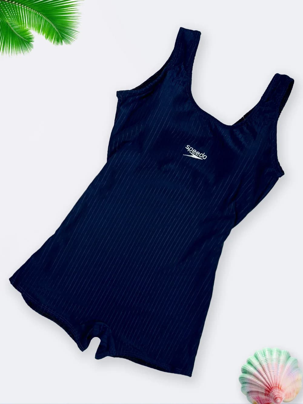 مایو زنانه پادار طرح راه راه کلاسیک شیک و جذاب بصورت کاپدار سرمه ای رنگ اسپیدو ( Speedo )