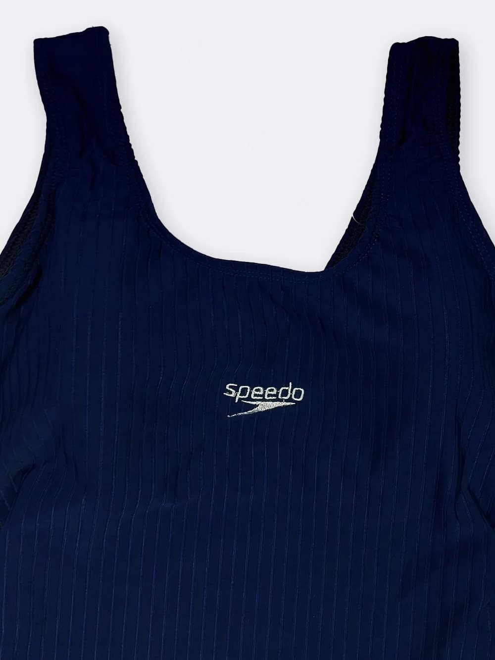 مایو زنانه پادار طرح راه راه کلاسیک شیک و جذاب بصورت کاپدار سرمه ای رنگ اسپیدو ( Speedo ) — تصویر ۴