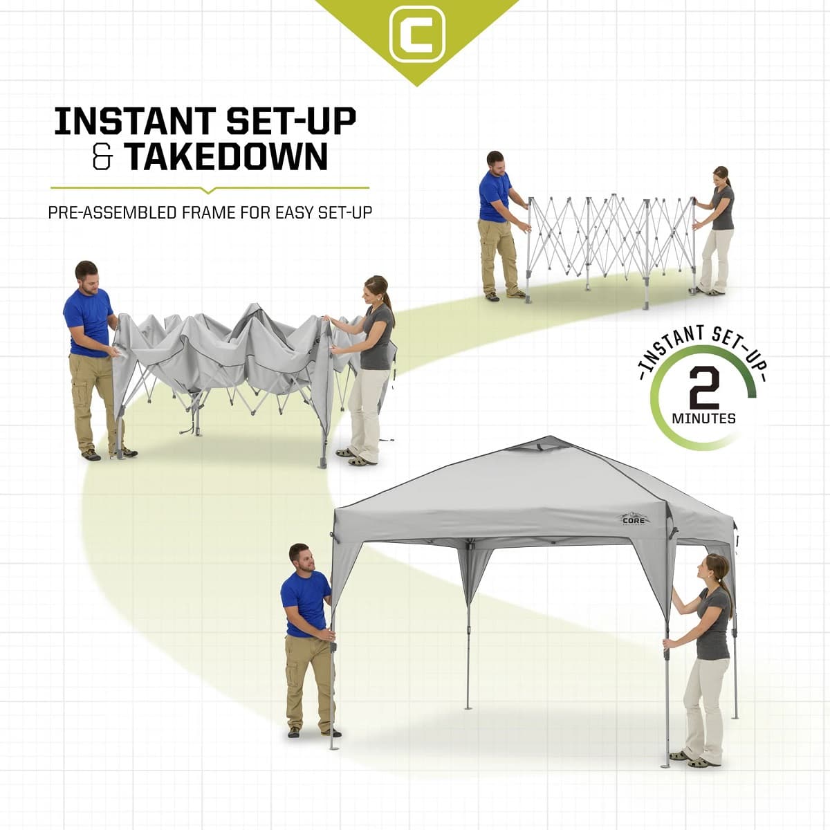 سایهبان کمپینگ اتوماتیک Core مدل Instant Canopy 10ft x 10ft — تصویر ۴
