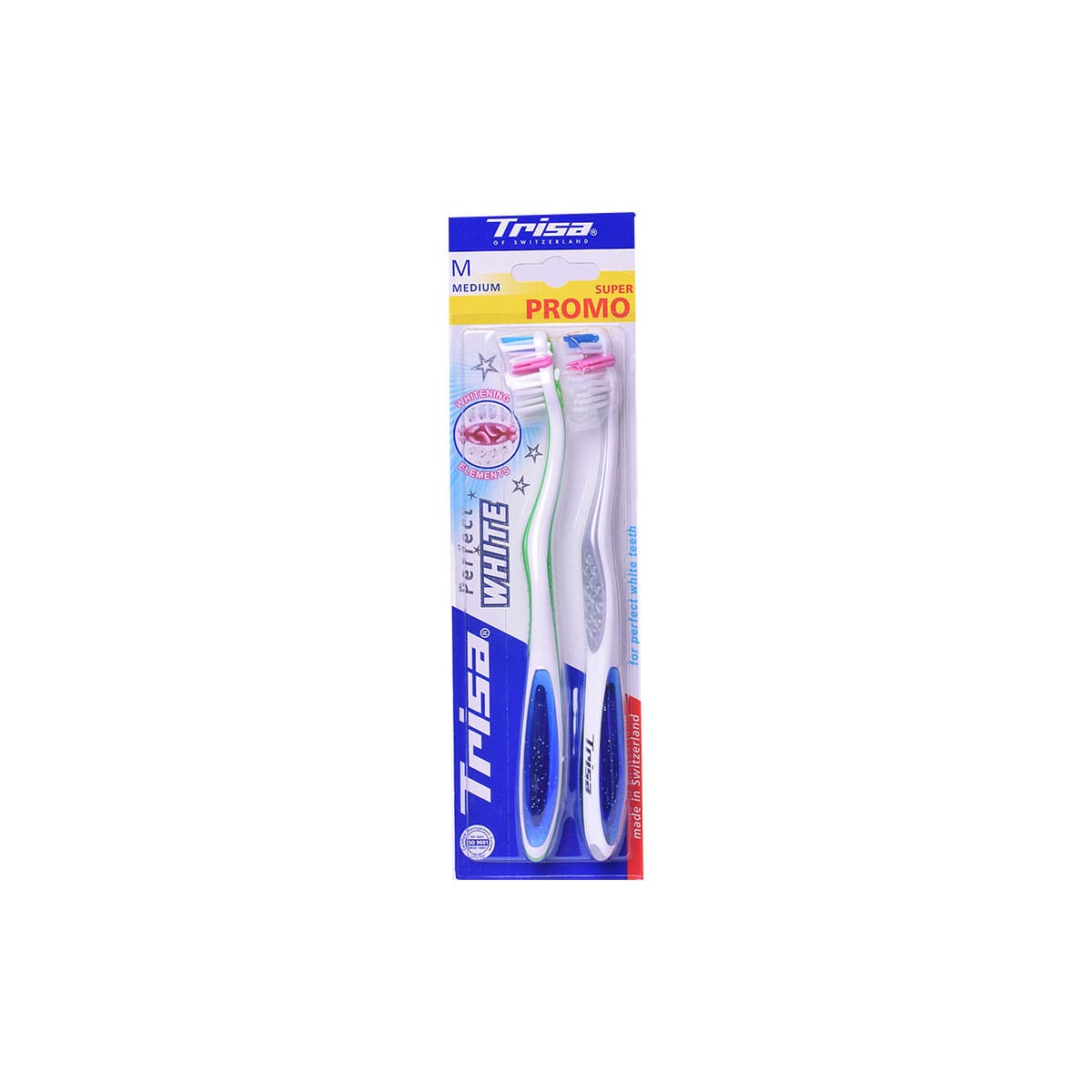 مسواک تریزا سری Super Promo مدل Perfect White با برس متوسط بسته 2 عددی-Trisa