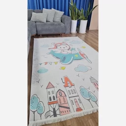 فرش ماشینی چاپی | فرشینه کودک هازان ترک طرح خرس خلبان کدC160(پس کرایه) — تصویر ۴