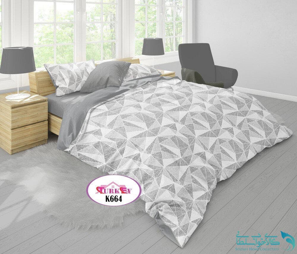 روتختی طرح هندسی طوسی دونفره برند Turkev کد K664