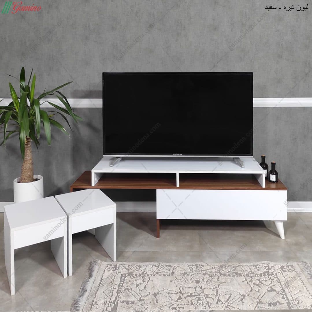 میز تلویزیون مدرن شلف دار ام دی اف جدید بدون پایه مدل کارینو — تصویر ۲