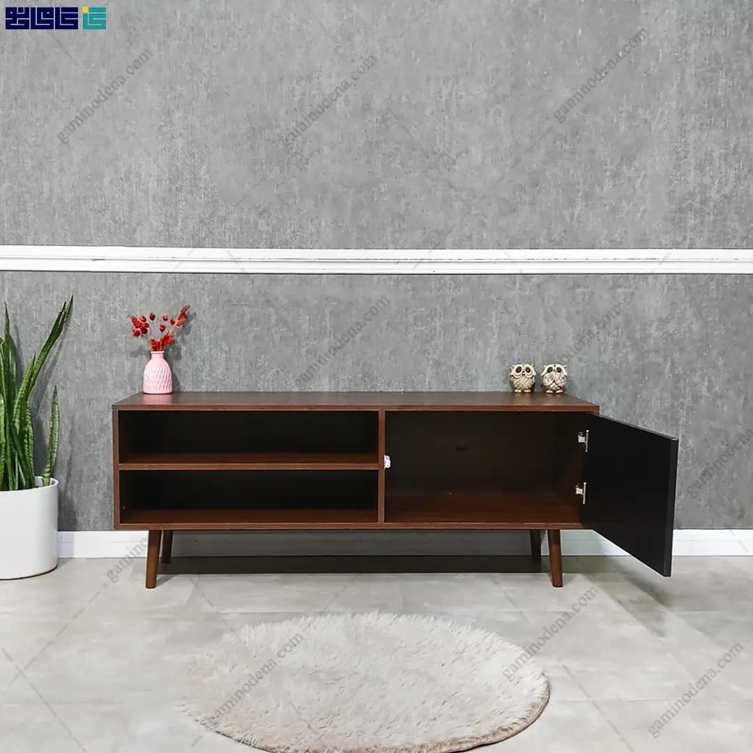 میز تلویزیون ساده و شیک مینیمال پایه چوبی مدل کارولین — تصویر ۲
