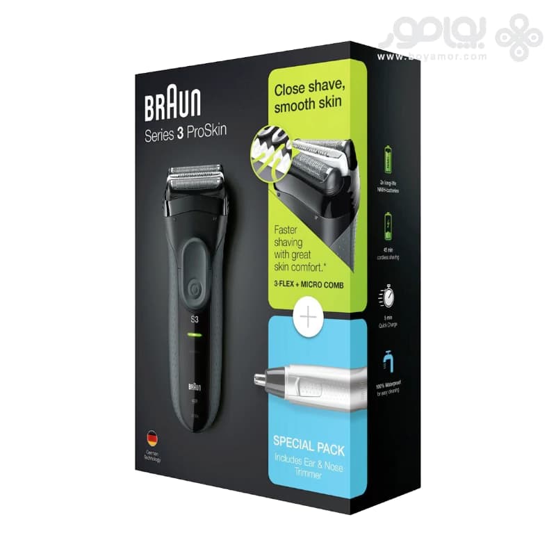 ریش تراش براون سری 3 PRO SKIN مدل 3000VS با موزن گوش و بینی