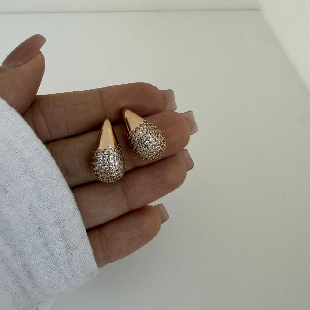 گوشواره ژوپینگ دخترانه طرح اشکی نگین دار کد 49