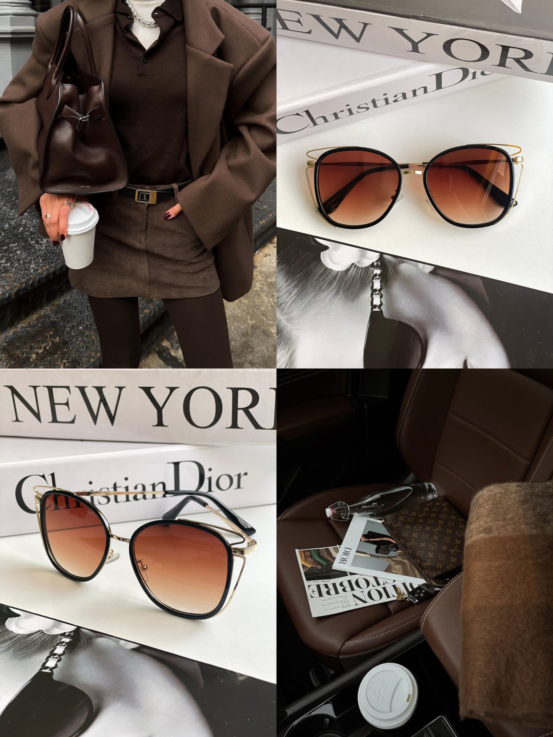 عینک افتابی برند Gucci شكلاتي یخی ترند دخترانه زنانه یووی۴۰۰