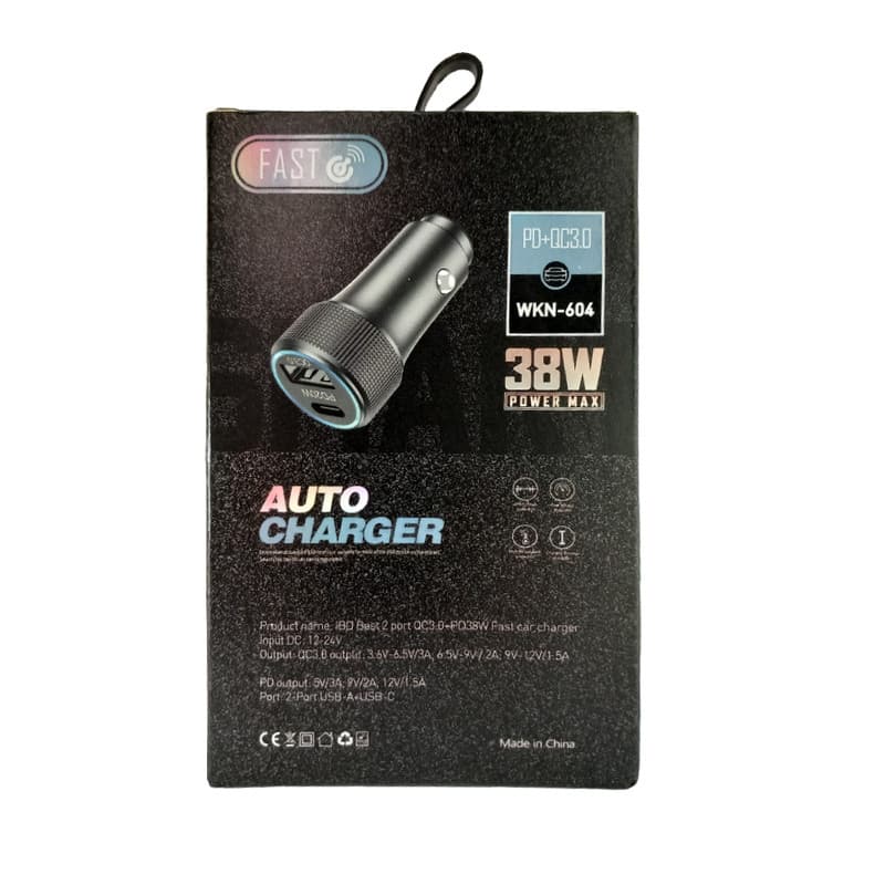 شارژر فندکی FAST مدل WKN-604 با توان ۳۸ وات PD و خروجیهای Type-C و USB-A — تصویر ۲