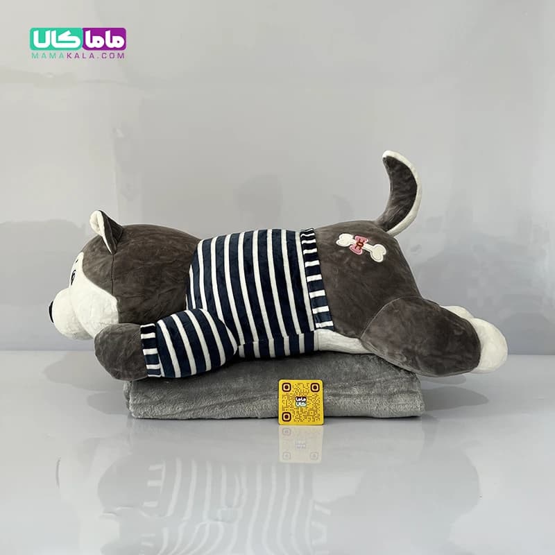 عروسک سگ هاسگی طوسی پتودار 60 سانتیمتر