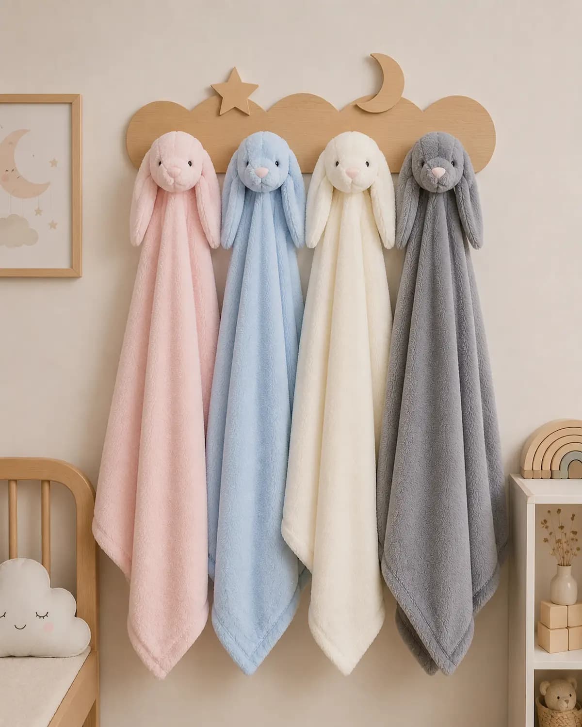 ست پتو و بالشت نوزاد طرح خرگوش Jellycat به همراه عروسک | سایز پتو 80×80 و بالش 27×38 | مناسب سیسمونی و هدیه نوزاد — تصویر ۳